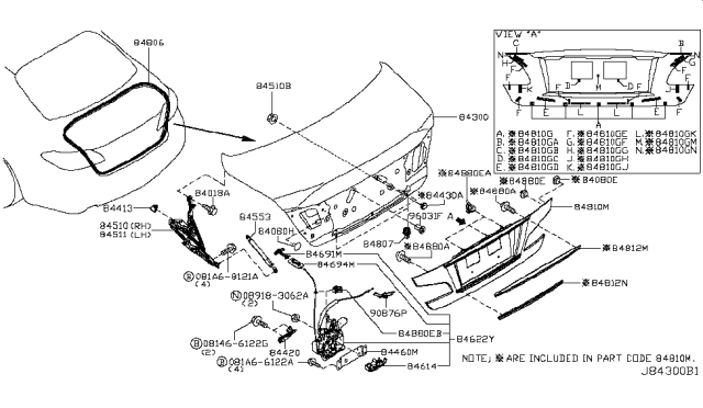 2015 Infiniti Q70 Gas Trunk Lid & Fitting Diagram 1