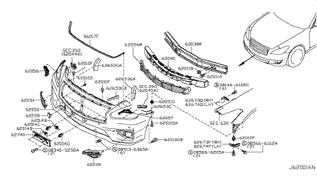 2016 Infiniti Q70 Front Bumper Diagram 5