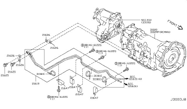 2019 Infiniti Q70 Gas Auto Transmission,Transaxle & Fitting Diagram 7