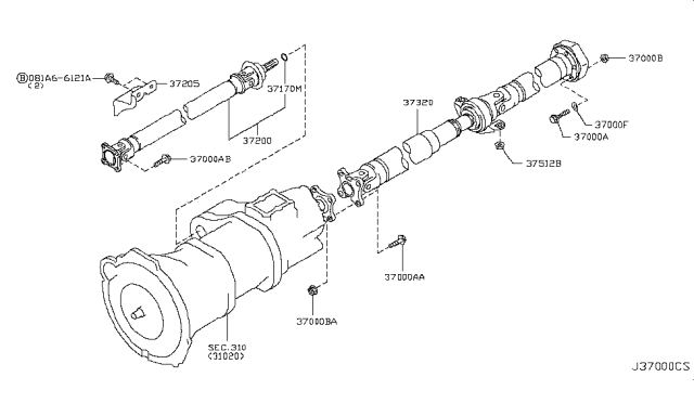 2019 Infiniti Q70L Propeller Shaft Diagram 3