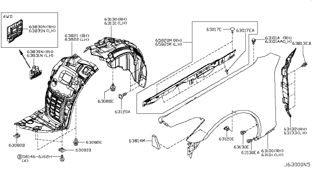 2018 Infiniti Q70L Front Fender & Fitting Diagram