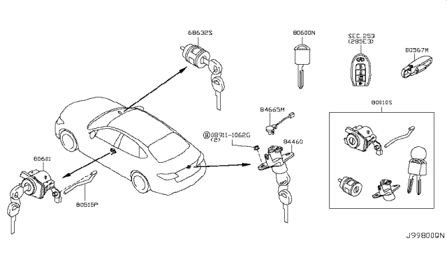 2013 Infiniti M37 Key Set & Blank Key Diagram 2