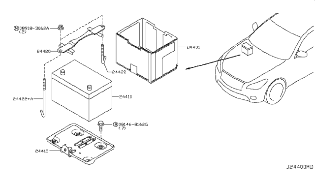 2014 Infiniti Q70 Battery & Battery Mounting Diagram 2