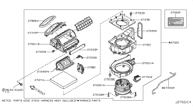 2012 Infiniti M37 Air Conditioner Air Filter Kit Diagram for 27277-1ME0B