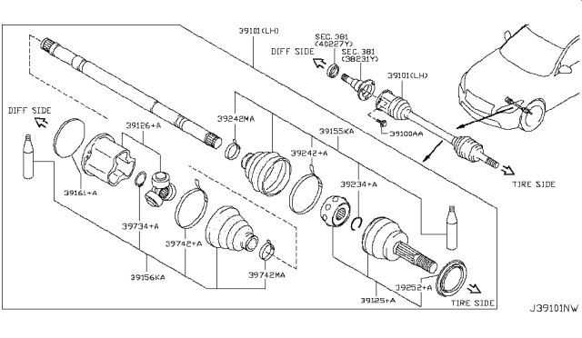 2014 Infiniti Q70 Front Drive Shaft (FF) Diagram 1