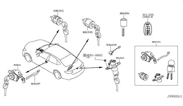 2014 Infiniti Q70 Gas Key Set & Blank Key Diagram 1