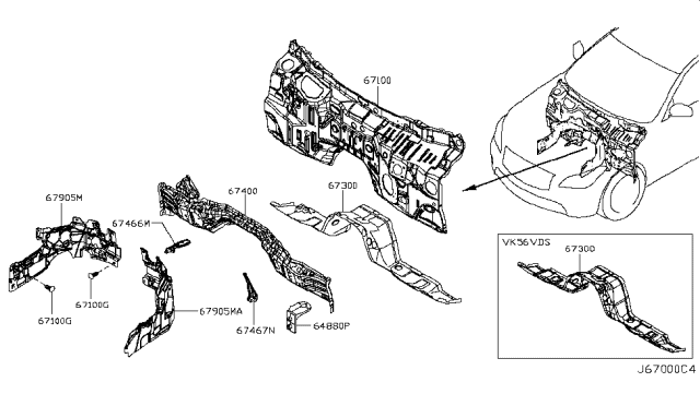 2015 Infiniti Q70L Dash Panel & Fitting Diagram