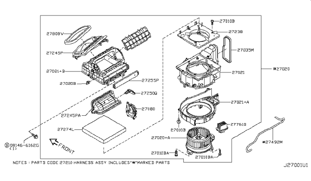 2015 Infiniti Q70L Heater & Blower Unit Diagram 1