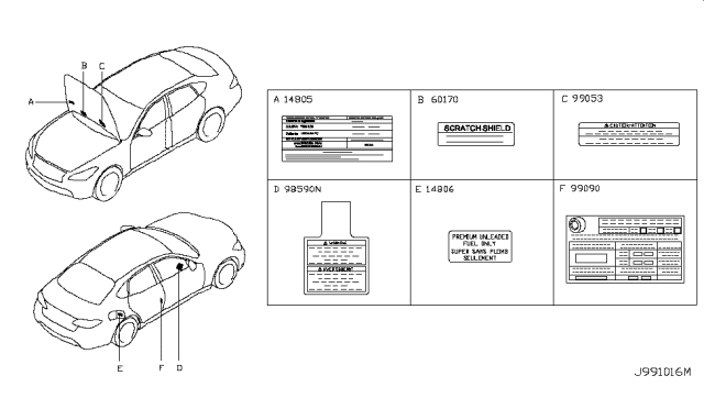 2018 Infiniti Q70L Label-Emission Control Information Diagram for 14805-5UV3A