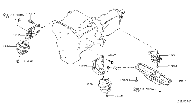 2015 Infiniti Q70 Gas Engine & Transmission     Mounting Diagram 2