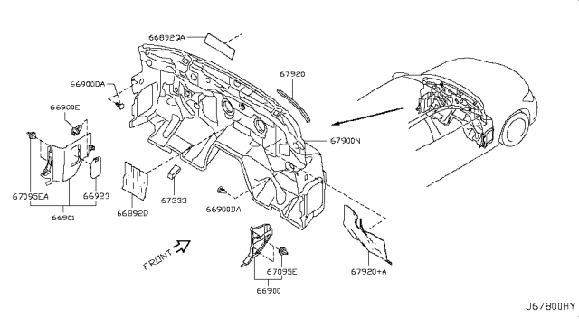 2017 Infiniti Q70L INSULATOR-Dash Upper Diagram for 67902-JK00B