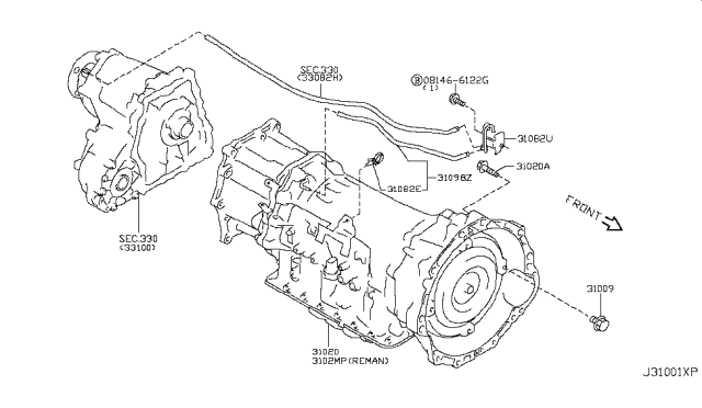 2014 Infiniti Q70 Gas Auto Transmission,Transaxle & Fitting Diagram 5