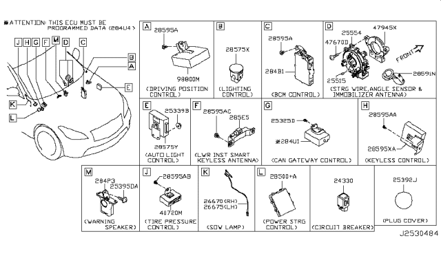 2017 Infiniti Q70 Control Assembly-Driving Position Diagram for 98800-1ME5A