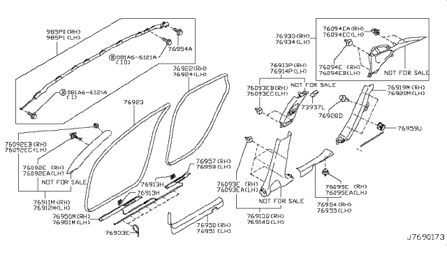 2016 Infiniti Q70L Body Side Trimming Diagram 1