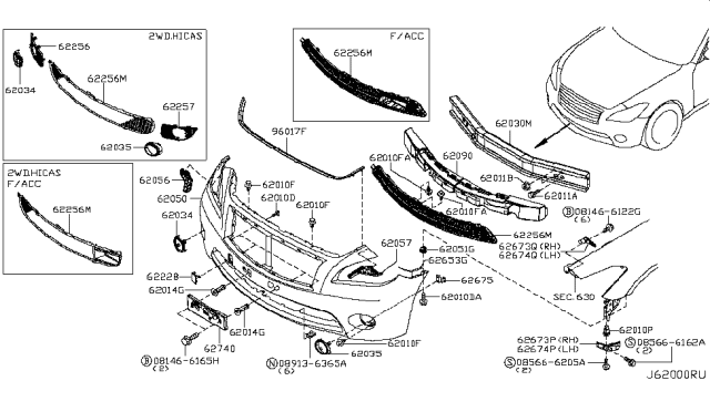 2014 Infiniti Q70 Gas Front Bumper Diagram 2