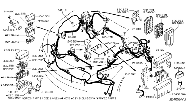 2012 Infiniti M56 Harness Assy-Engine Room Diagram for 24012-1MA6D