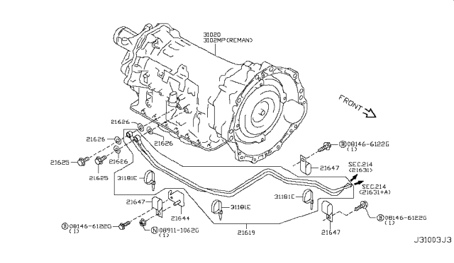 2015 Infiniti Q70 Gas Auto Transmission,Transaxle & Fitting Diagram 7