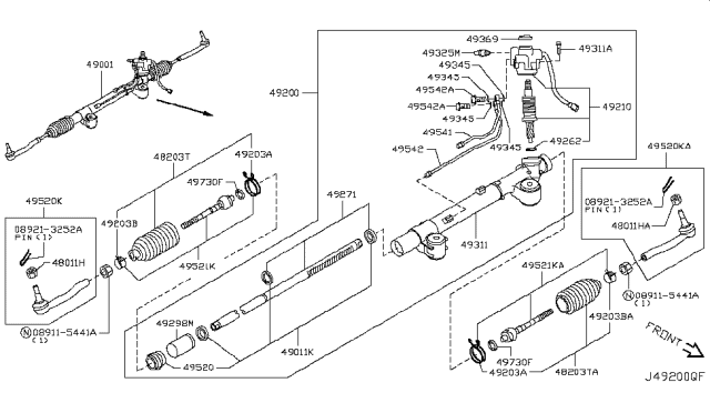 2011 Infiniti M37 Power Steering Rack Assembly Diagram for 49271-1MD2A