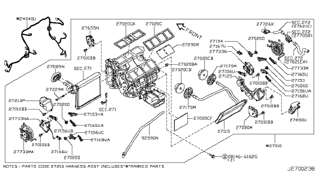 2014 Infiniti Q70 Gas Heater & Blower Unit Diagram 3
