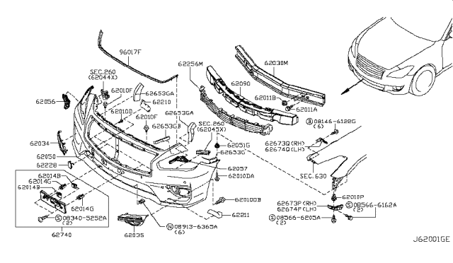 2019 Infiniti Q70 Front Bumper Diagram 3