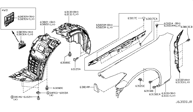 2014 Infiniti Q70 Gas Front Fender & Fitting Diagram 1