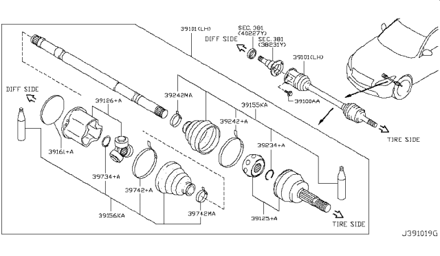 2012 Infiniti M37 Front Drive Shaft (FF) Diagram 1