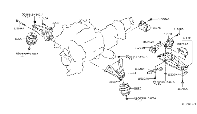 2015 Infiniti Q70L Engine & Transmission     Mounting Diagram 3