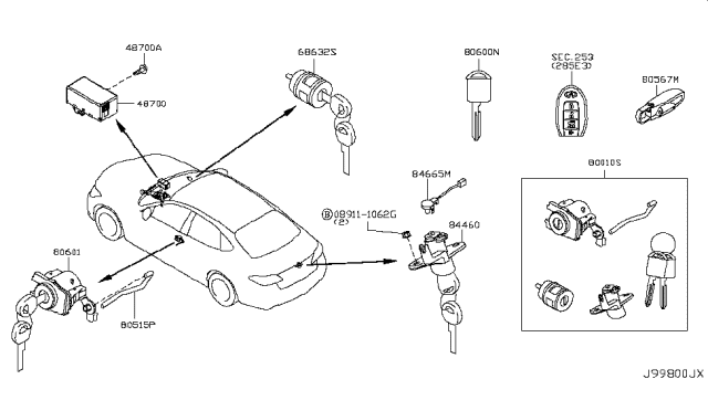 2013 Infiniti M56 Key Set & Blank Key Diagram 1