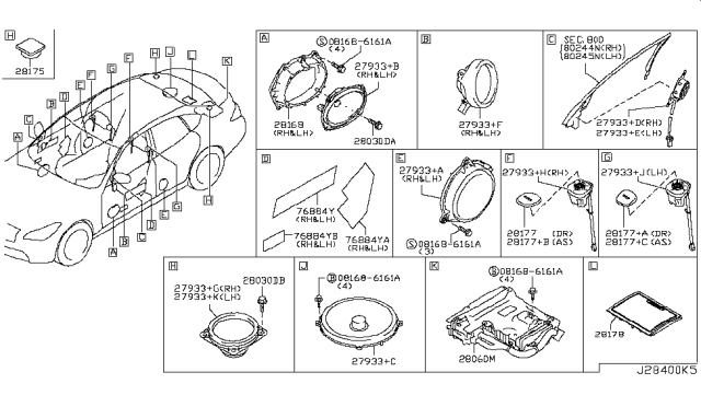 2011 Infiniti M37 AMPLIFER Assembly-Speaker Diagram for 28060-1MA0B
