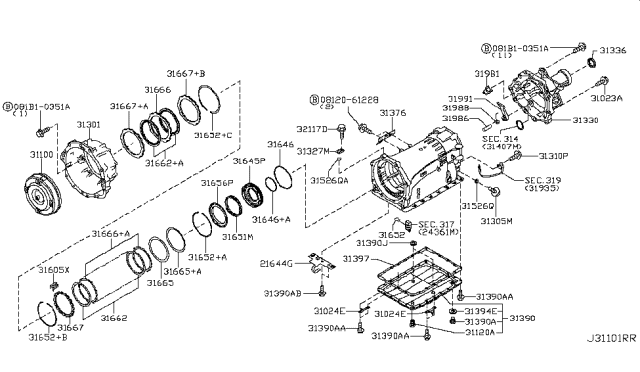 2012 Infiniti M56 Torque Converter,Housing & Case Diagram 1