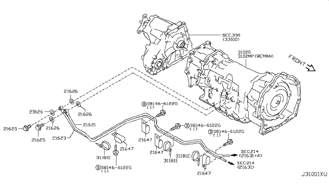 2015 Infiniti Q70 Gas Auto Transmission,Transaxle & Fitting Diagram 9