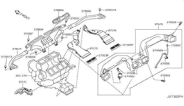 2015 Infiniti Q70L Duct-VENTILATOR Center Diagram for 27860-6AK0A