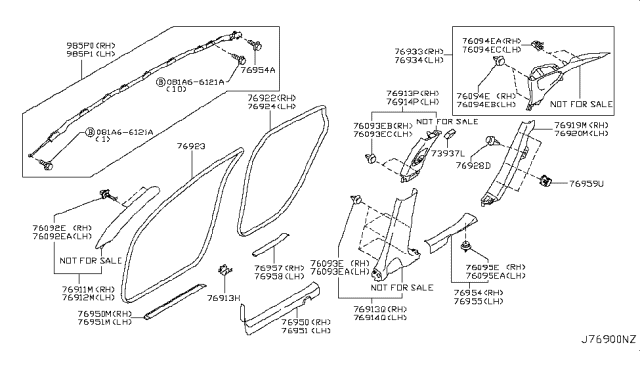 2013 Infiniti M37 Body Side Trimming Diagram 1