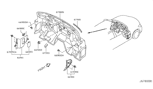 2012 Infiniti M37 Dash Trimming & Fitting Diagram