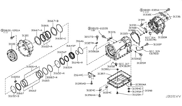 2017 Infiniti Q70L Torque Converter,Housing & Case Diagram 3