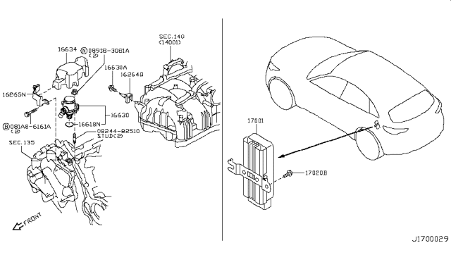 2019 Infiniti Q70 High Pressure Fuel Pump Assembly Diagram for 16630-1LA0A
