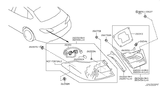 2014 Infiniti Q70 Rim-Rear Combination Lamp,LH Diagram for 26557-4AM0A