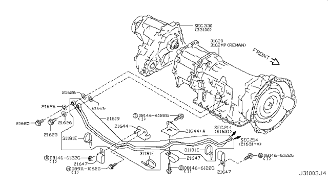 2015 Infiniti Q70 Gas Auto Transmission,Transaxle & Fitting Diagram 11