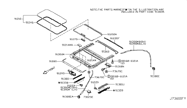 2018 Infiniti Q70 Guide Assembly-SUNROOF, LH Diagram for 91359-1MA1A