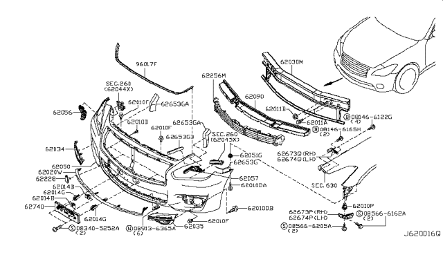 2015 Infiniti Q70 Front Bumper Grille Diagram for 62256-1MS0A