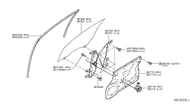 2011 Infiniti M56 Motor Assembly - Regulator, LH Diagram for 80731-1MA0A