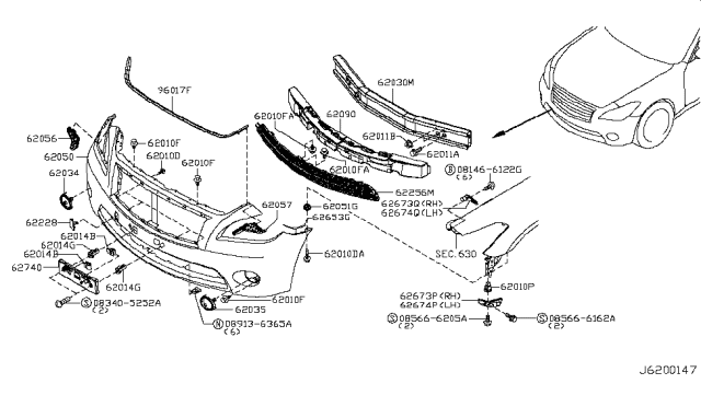 2013 Infiniti M37 Front Bumper Diagram 2