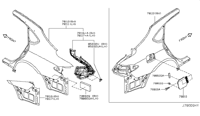 2014 Infiniti Q70 Fender Rear RH Diagram for G8100-1MAMA