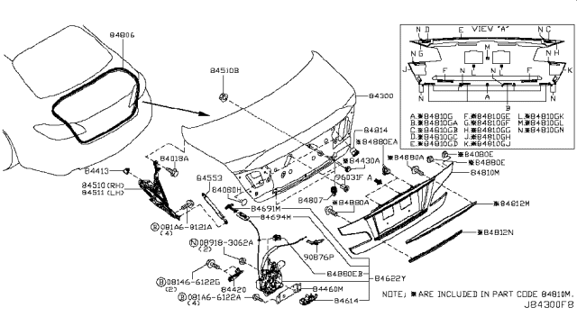 2016 Infiniti Q70L Trunk Lid & Fitting Diagram