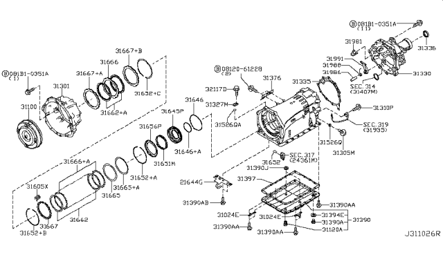 2016 Infiniti Q70 Torque Converter,Housing & Case Diagram 5