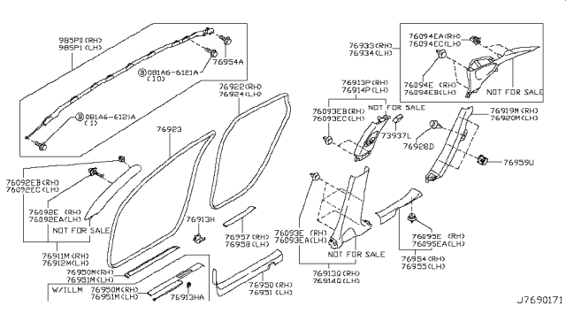 2016 Infiniti Q70L Body Side Trimming Diagram 3