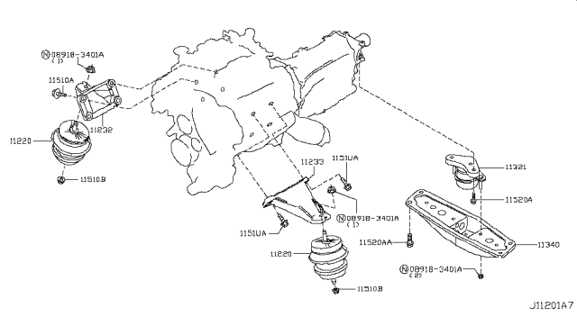 2015 Infiniti Q70 Gas Engine & Transmission     Mounting Diagram 1
