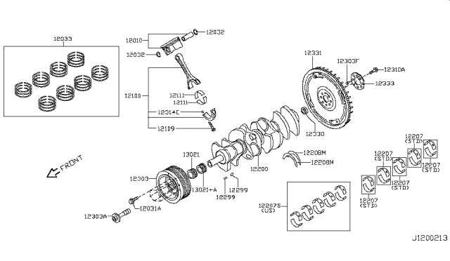 2015 Infiniti Q70L Piston,Crankshaft & Flywheel Diagram 1