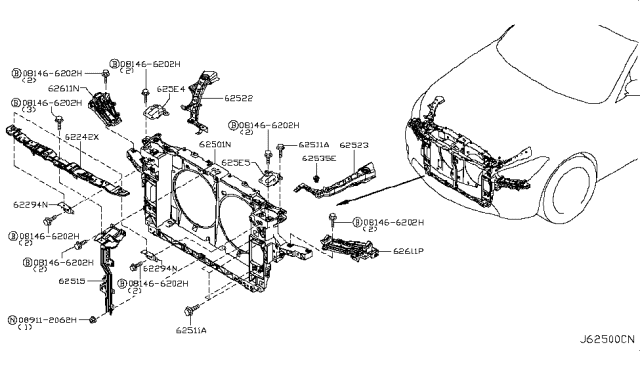 2016 Infiniti Q70L Front Apron & Radiator Core Support Diagram