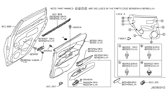 2013 Infiniti M37 Rear Door Trimming Diagram 3